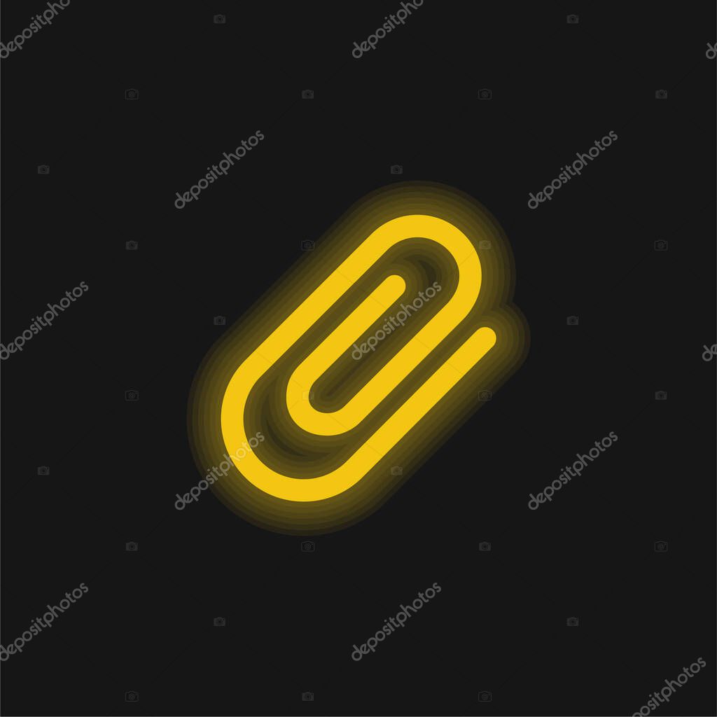 Attach Interface Symbol Of Diagonal Paperclip Tool yellow glowing neon icon