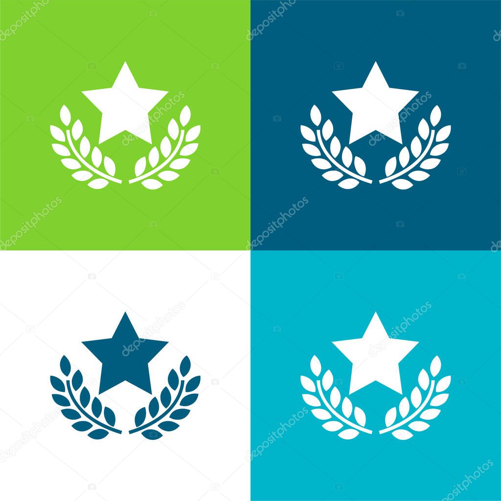 Award Star With Olive Branches Flat four color minimal icon set