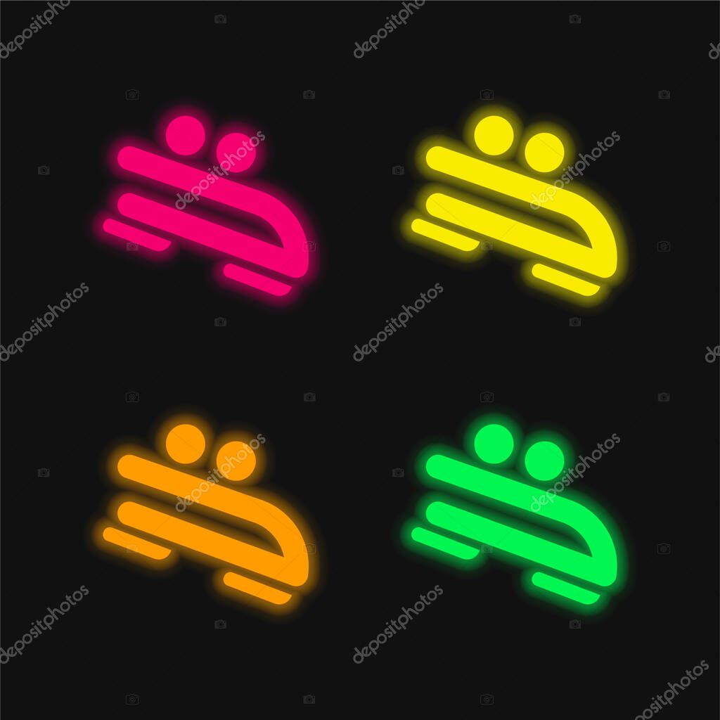 Bobsled four color glowing neon vector icon