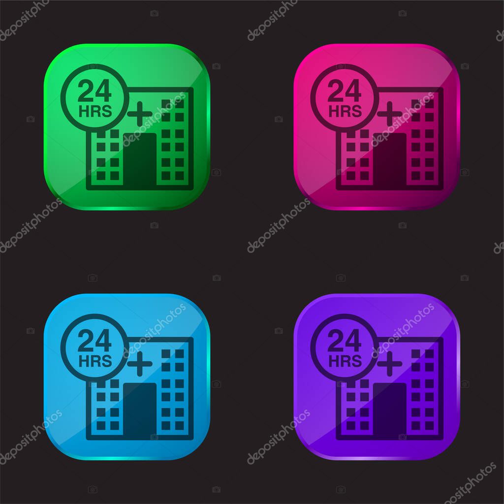 24 Hours Medical Assistance four color glass button icon