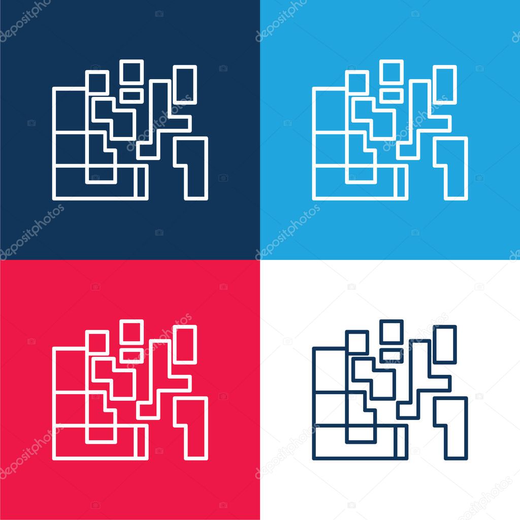 Artistic Squares blue and red four color minimal icon set