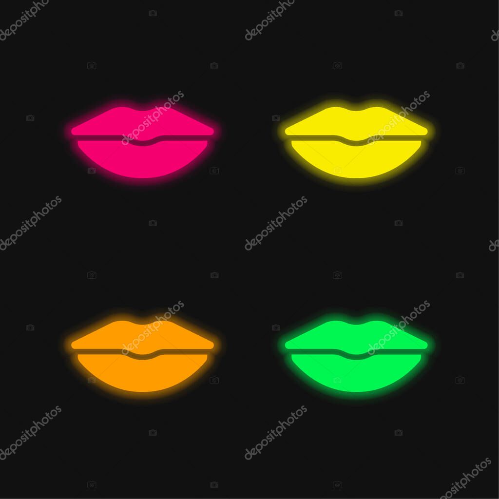 Big Lips four color glowing neon vector icon