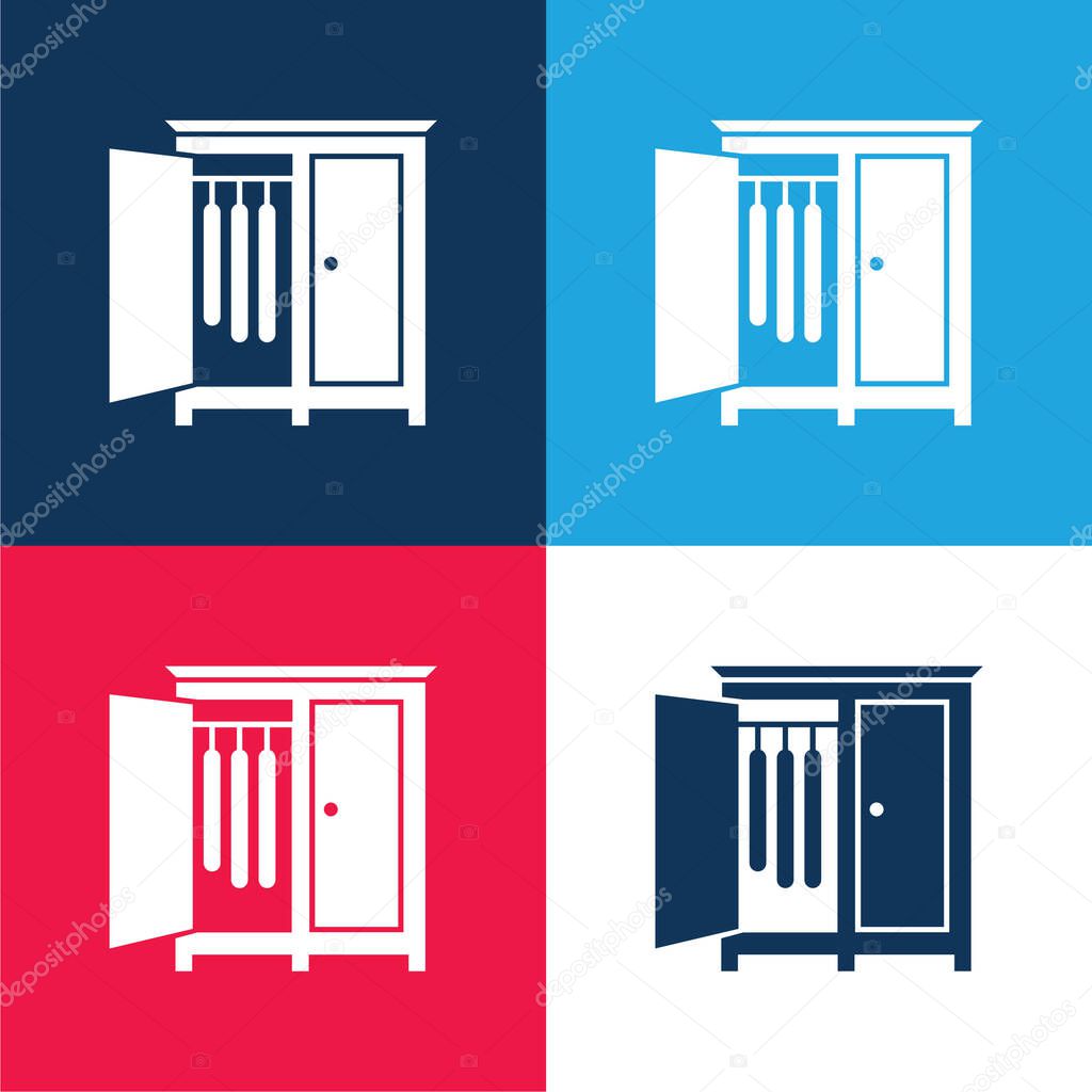 Bedroom Closet With Opened Door Of The Side To Hang Clothes blue and red four color minimal icon set