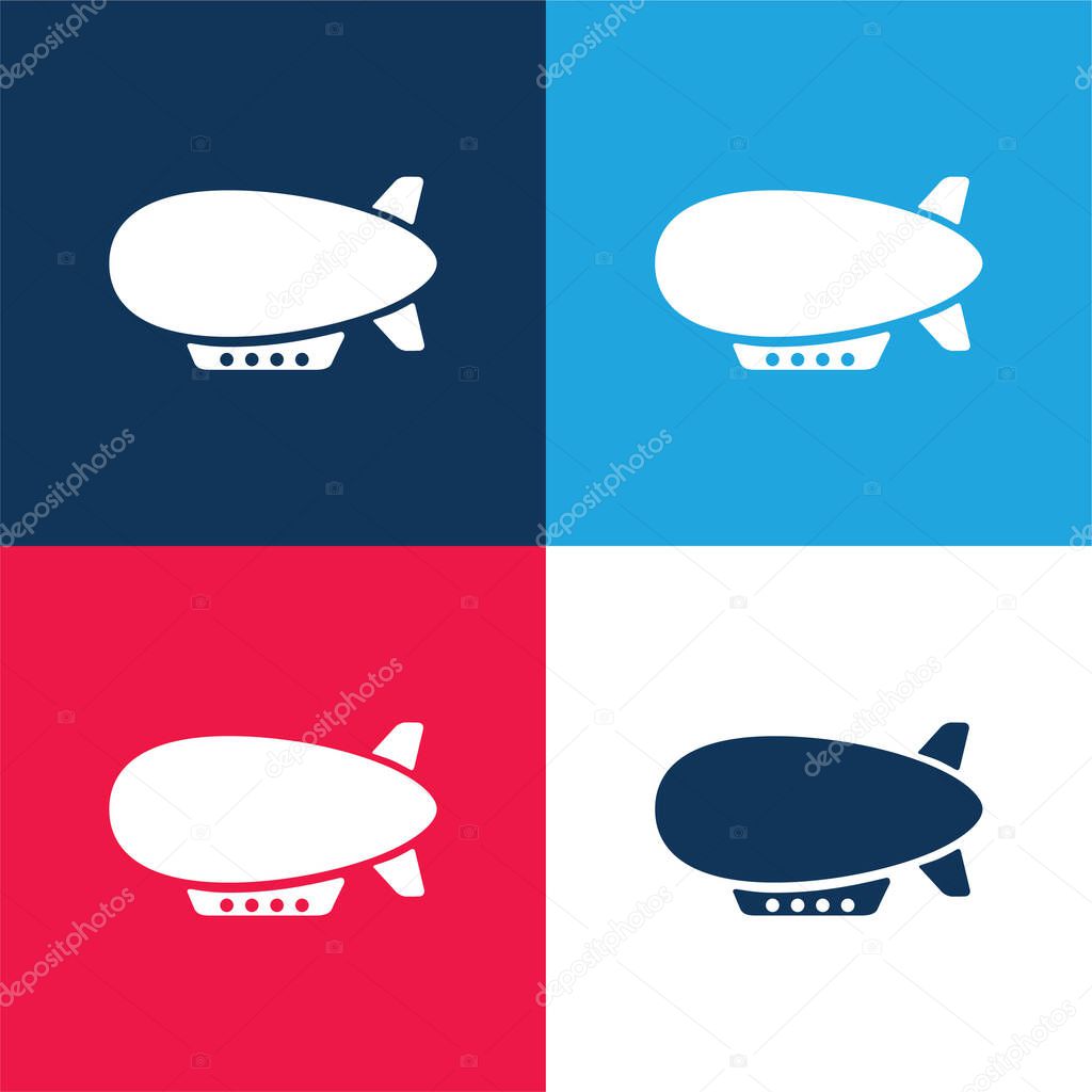 Airship Side View blue and red four color minimal icon set