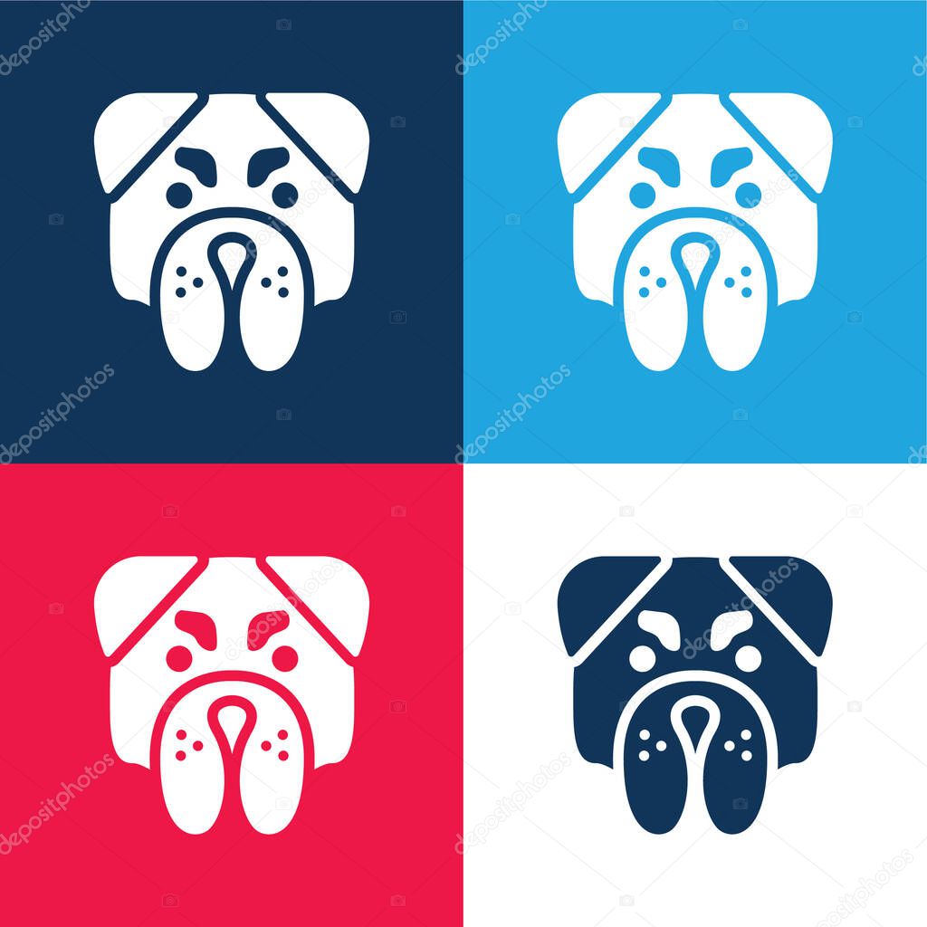 Angry Bulldog Face blue and red four color minimal icon set