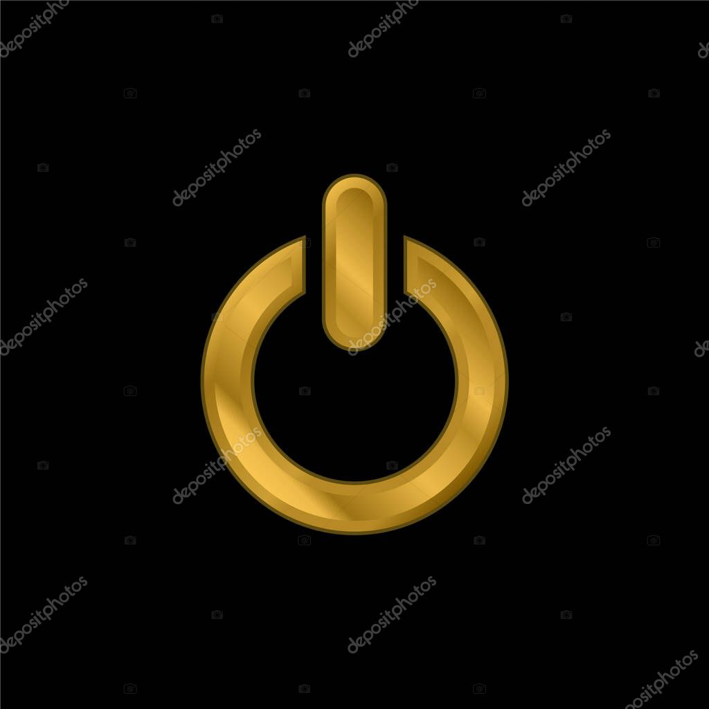 Big Power Button gold plated metalic icon or logo vector
