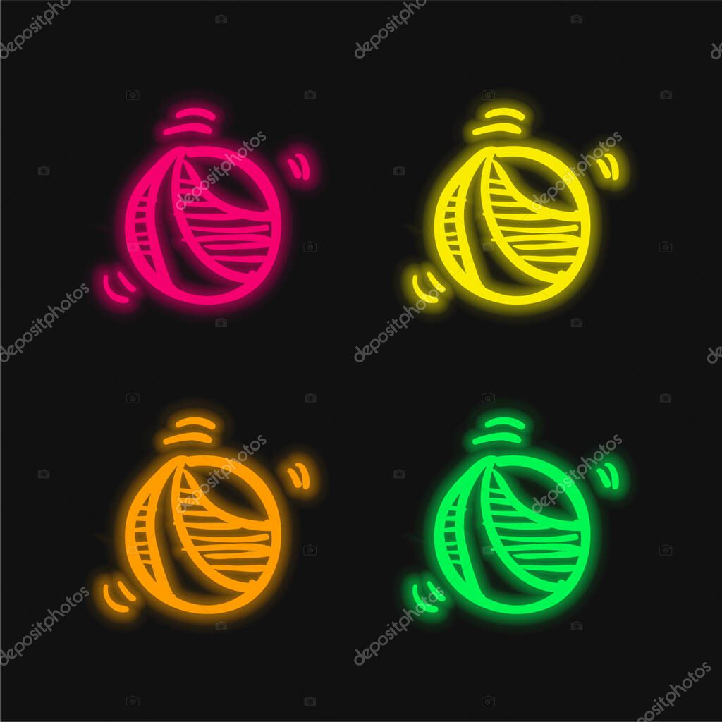 Bouncing Ball Toy four color glowing neon vector icon