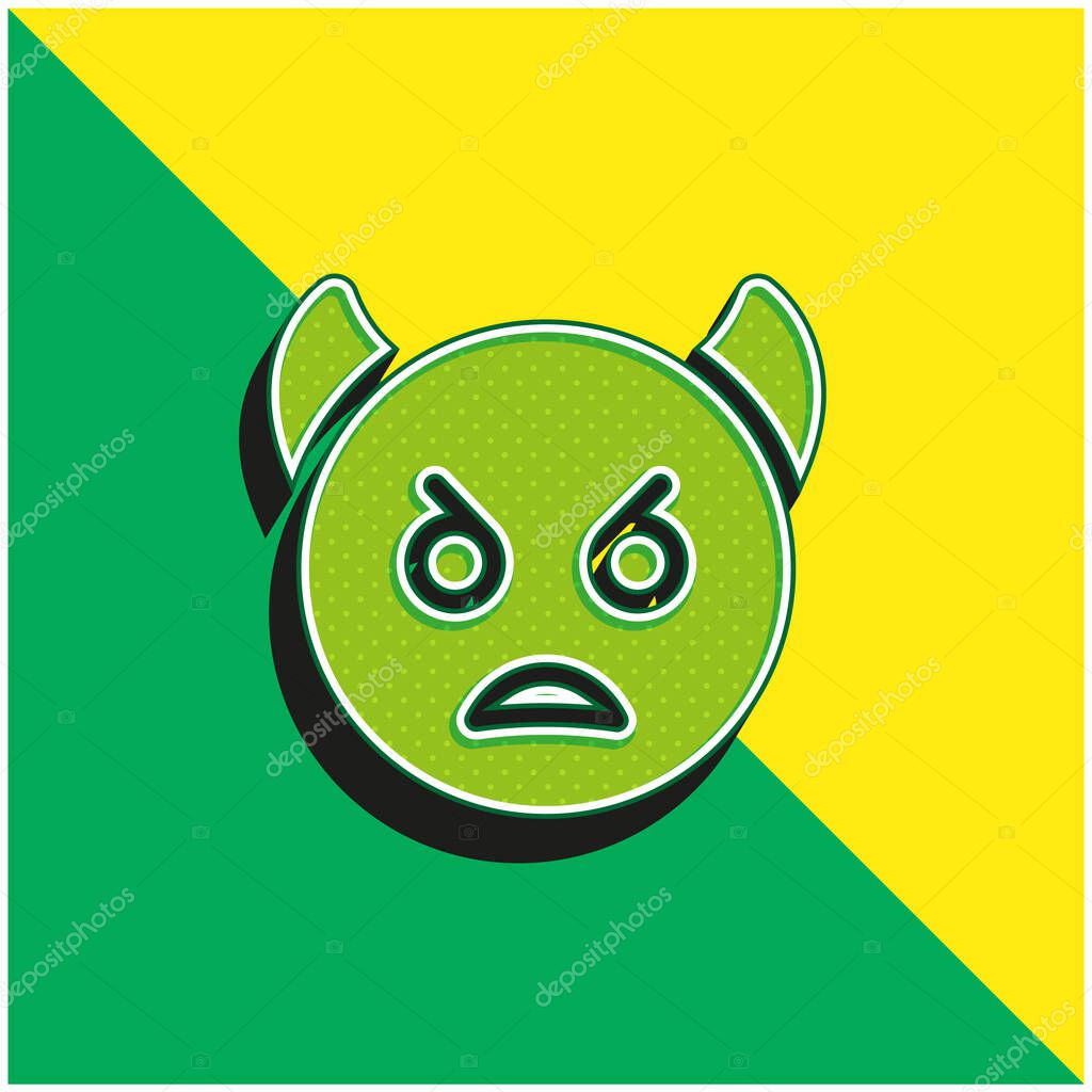 Angry Green and yellow modern 3d vector icon logo