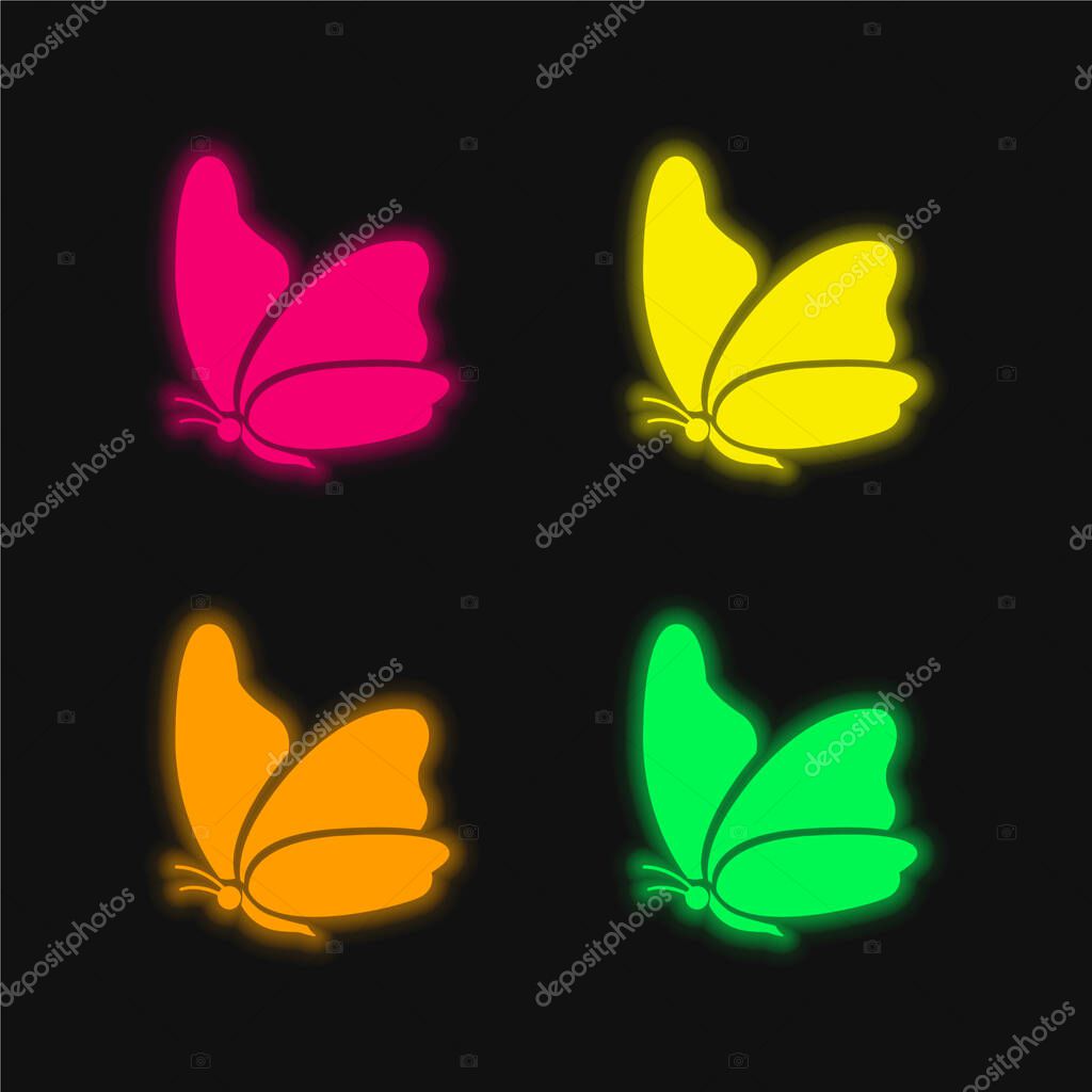 Big Wing Butterfly four color glowing neon vector icon
