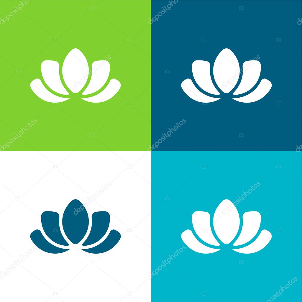 Beautiful Lotus Flower Flat four color minimal icon set