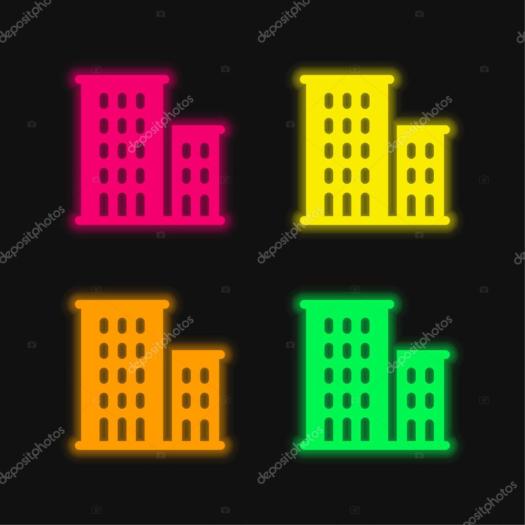 Apartments four color glowing neon vector icon