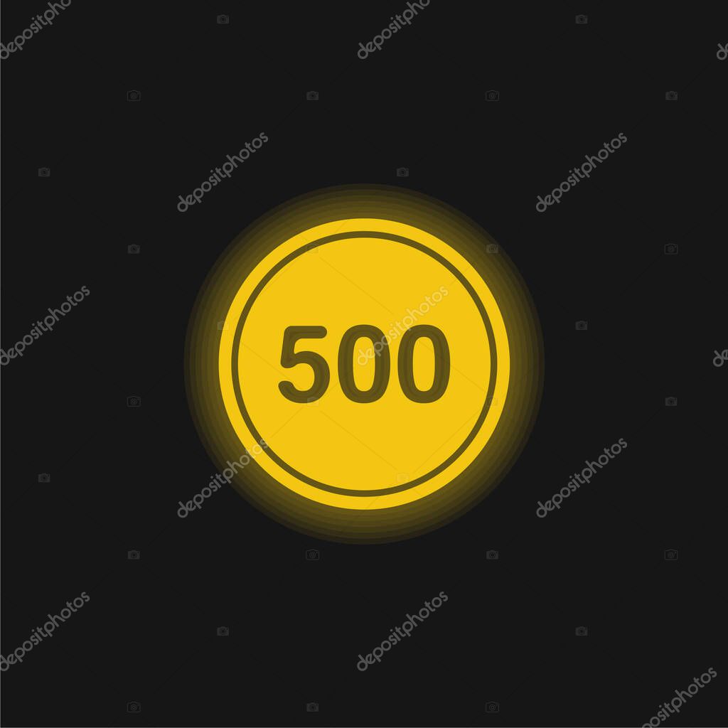 500 In A Black Circle With An Outline yellow glowing neon icon