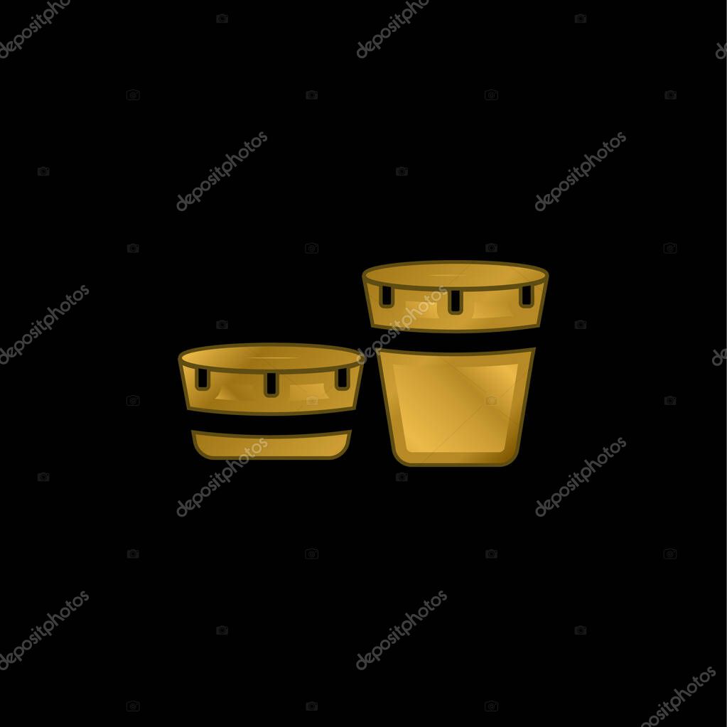 African Drum Set With Design gold plated metalic icon or logo vector