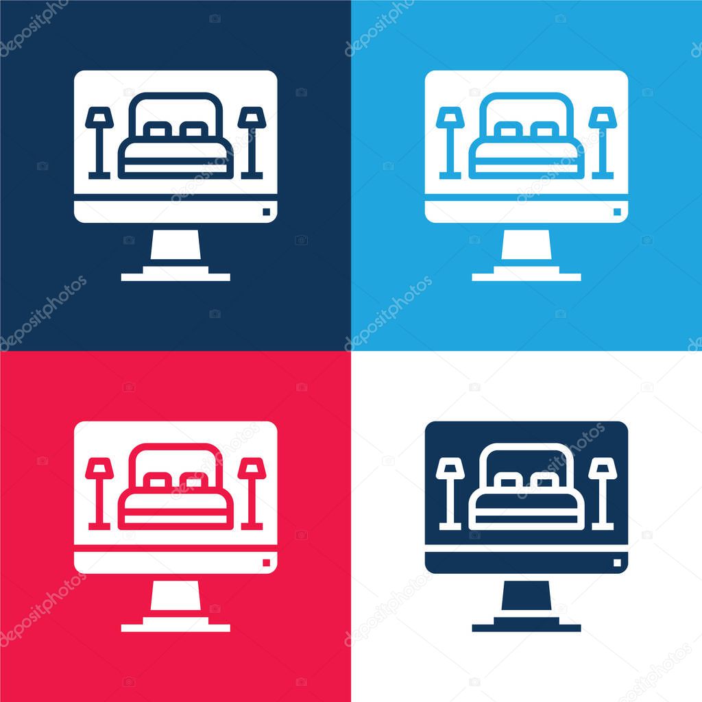 Booking blue and red four color minimal icon set