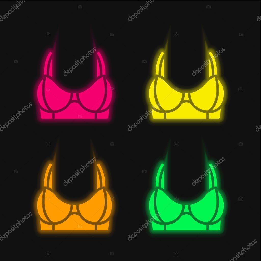 Brassiere four color glowing neon vector icon
