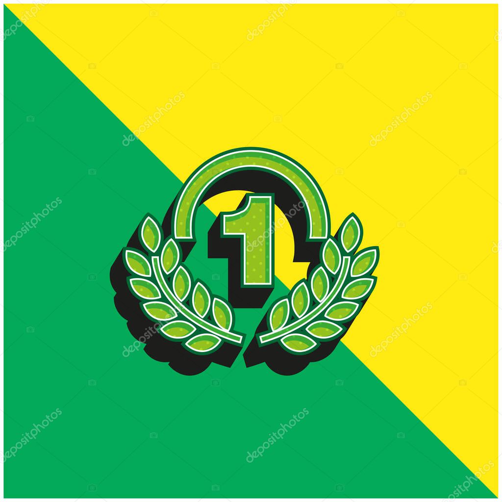Award Medal Of Number One With Olive Branches Green and yellow modern 3d vector icon logo