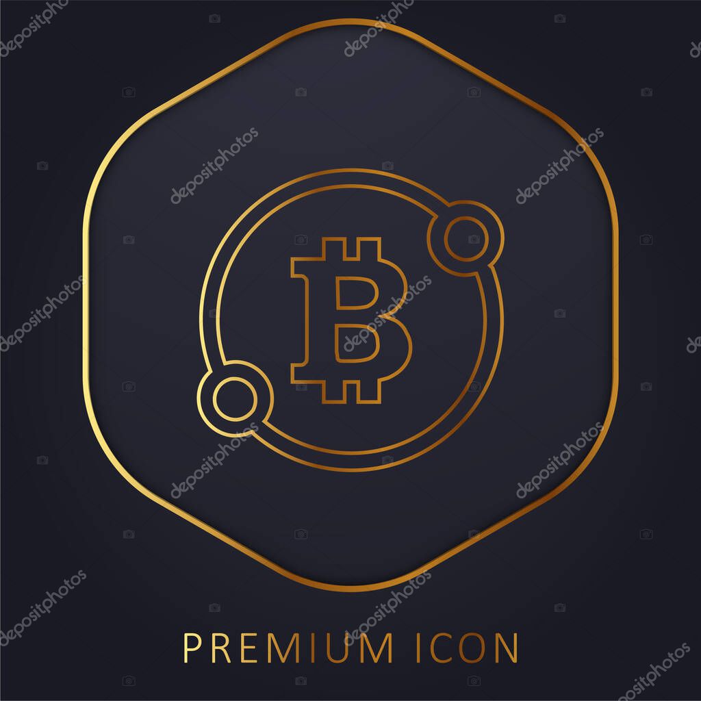 Bitcoin Sign In A Circle With Two Spots Connect Symbol golden line premium logo or icon