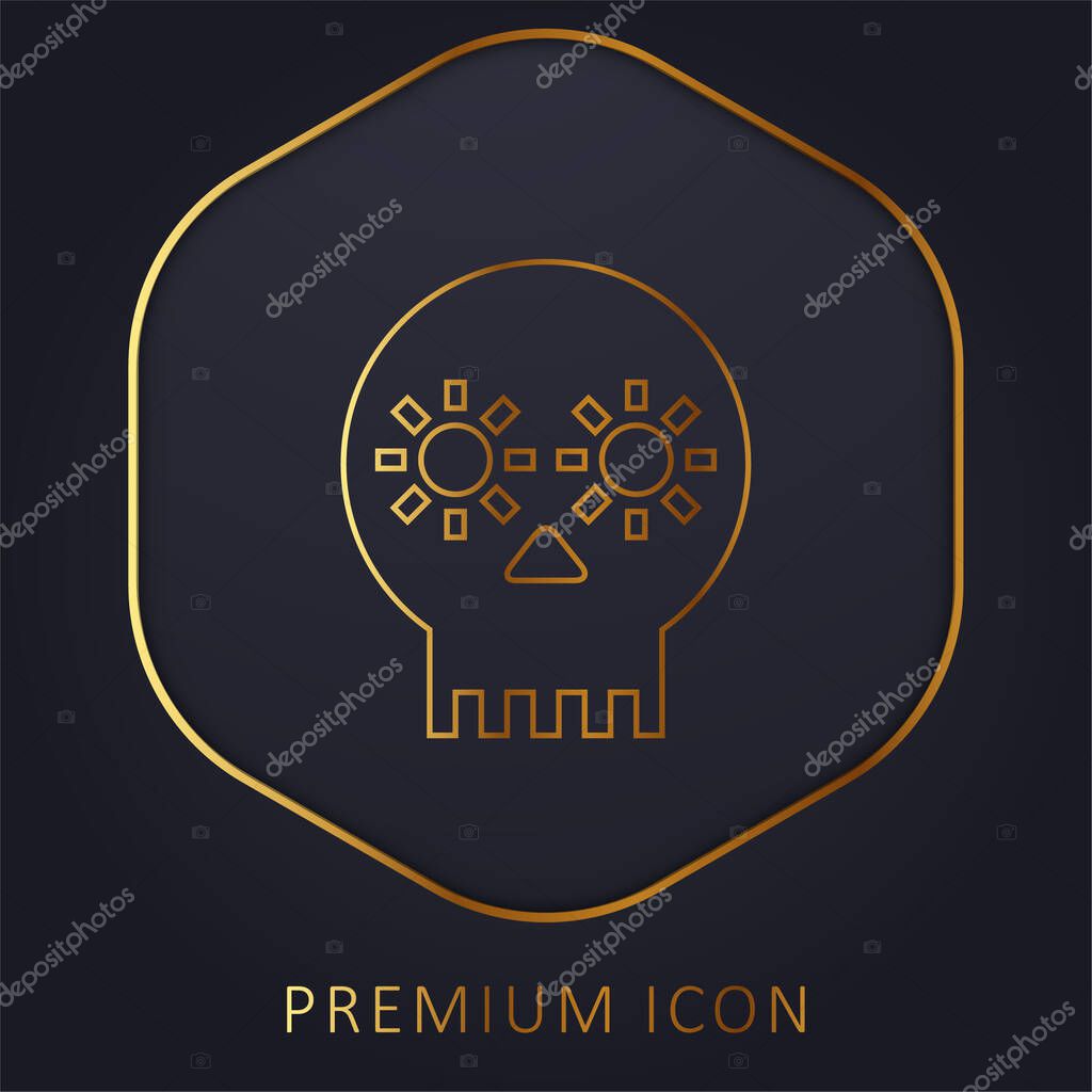 Artisanal Skull Of Mexico golden line premium logo or icon
