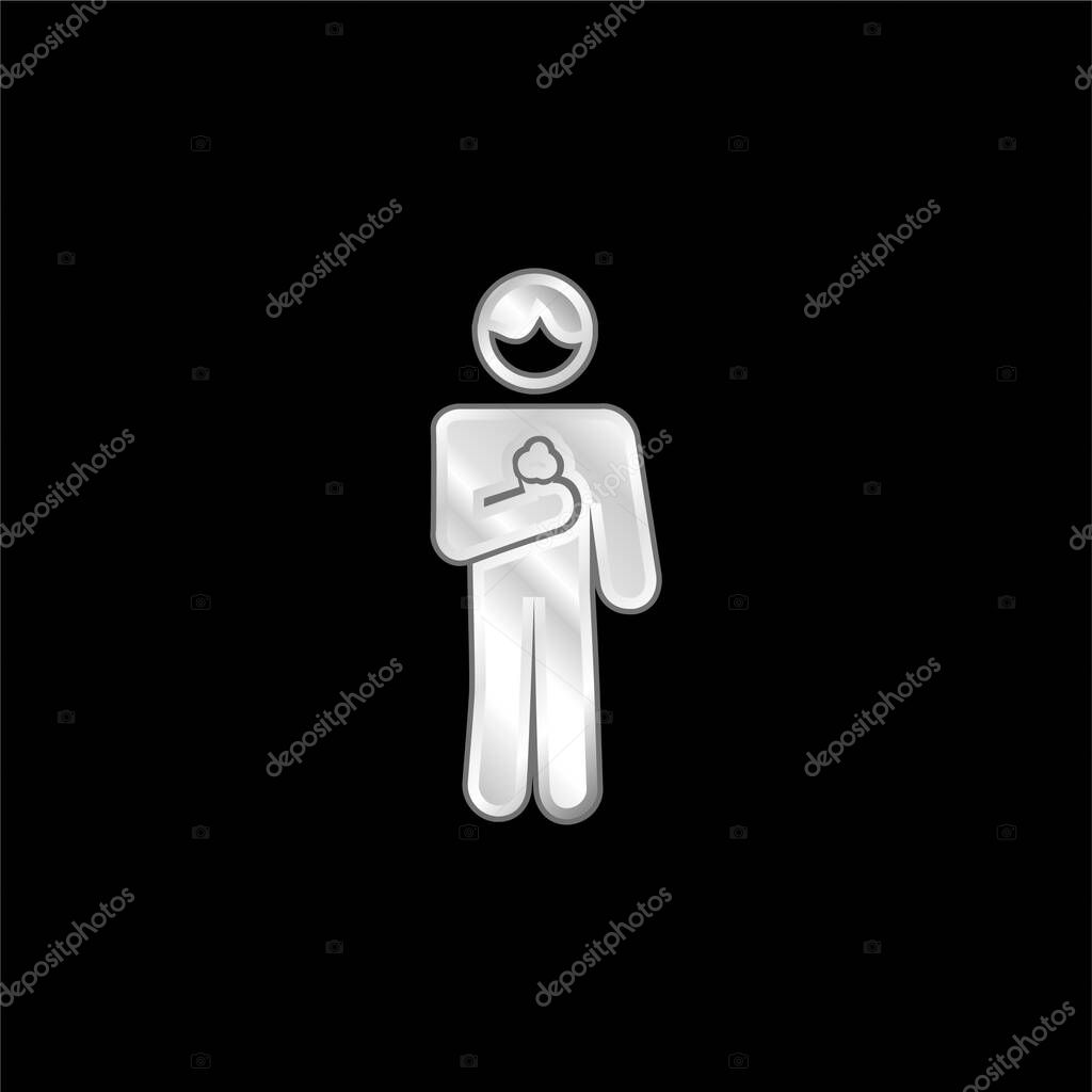 Boy With Ice Cream Cone In silver plated metallic icon