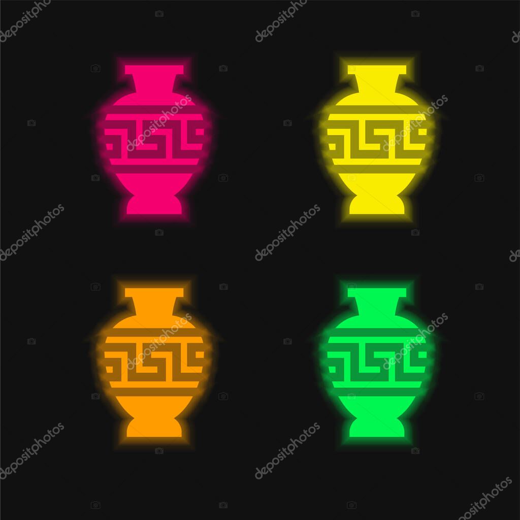 Amphora four color glowing neon vector icon