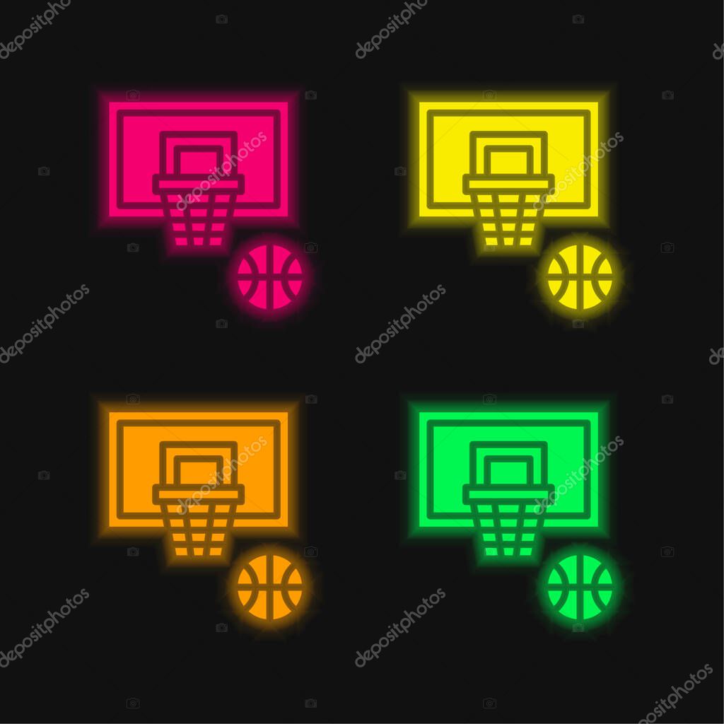 Basketball four color glowing neon vector icon