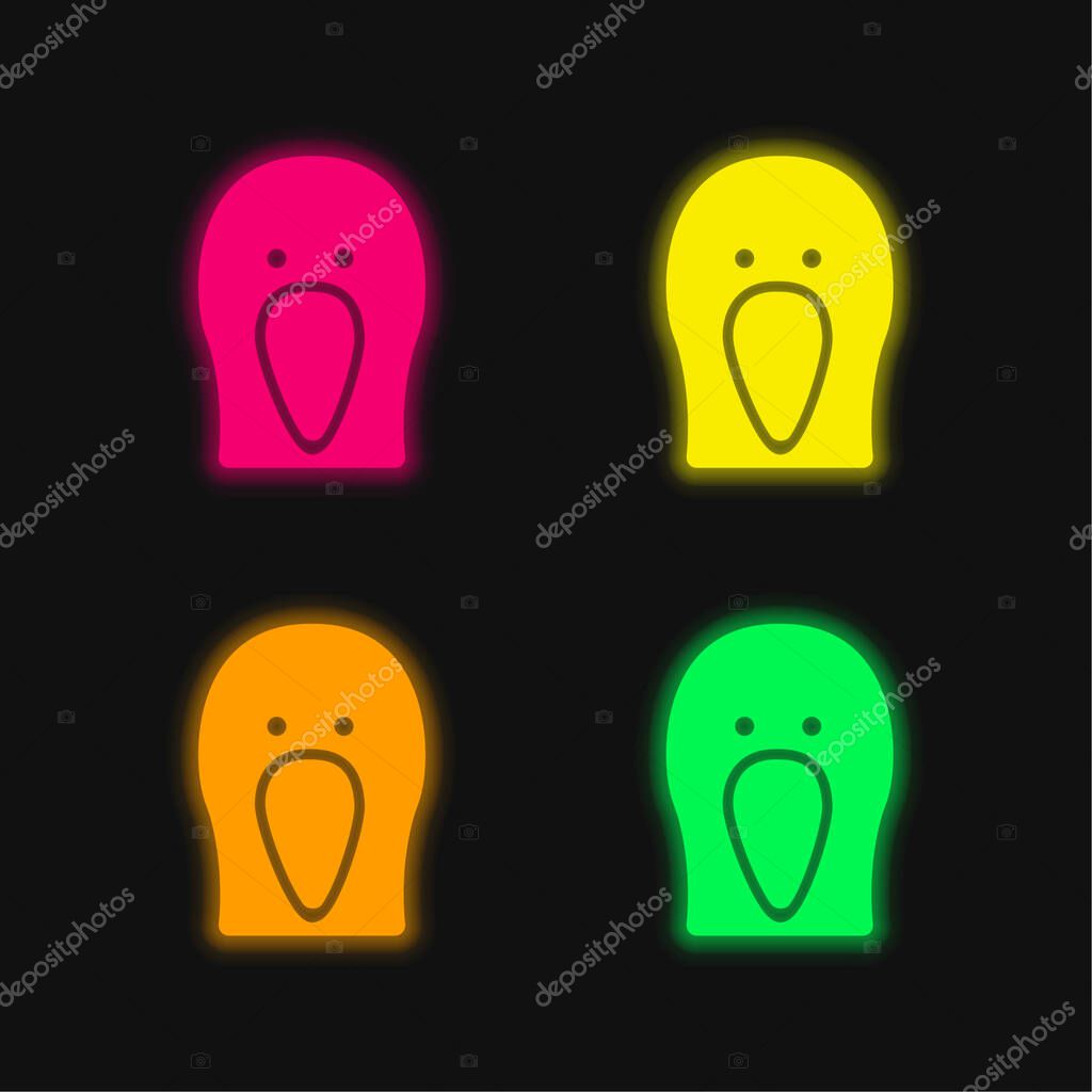 Bird Black Head Front four color glowing neon vector icon
