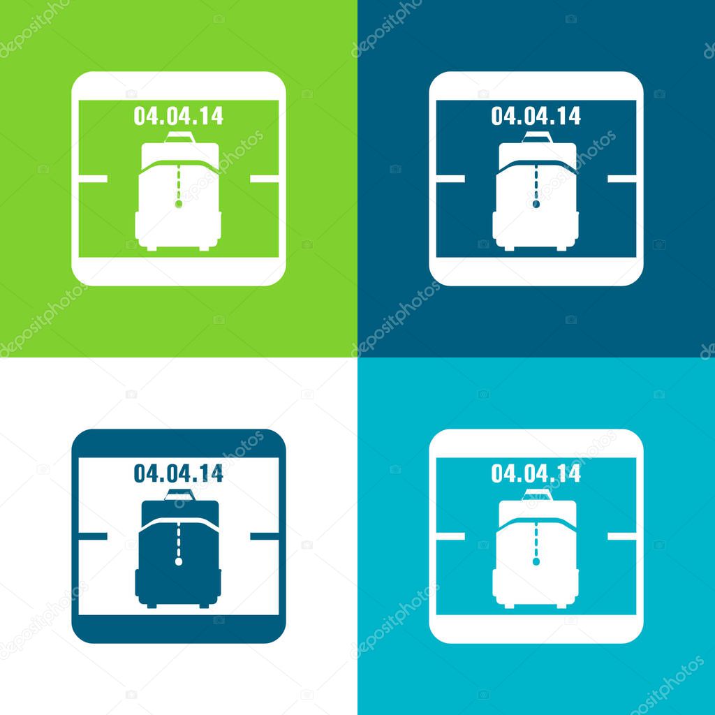 April 4 Of 2014 Calendar Page With Travel Bag Reminder Symbol Flat four color minimal icon set