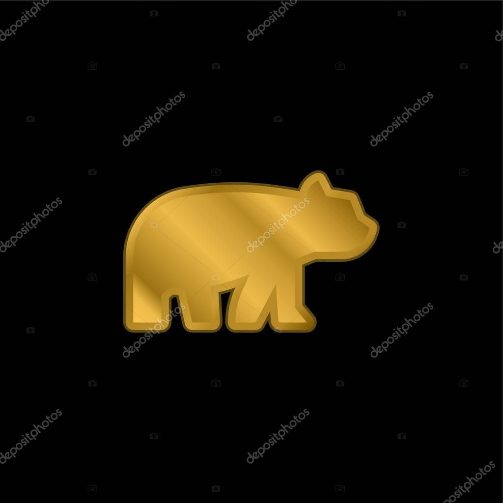 Bear gold plated metalic icon or logo vector