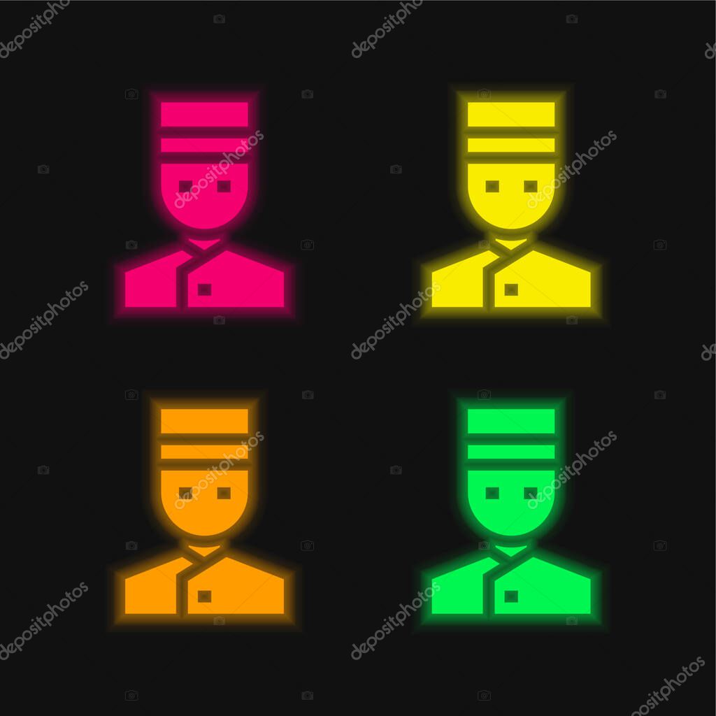 Bellhop four color glowing neon vector icon