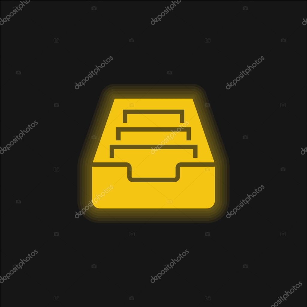 Archive yellow glowing neon icon