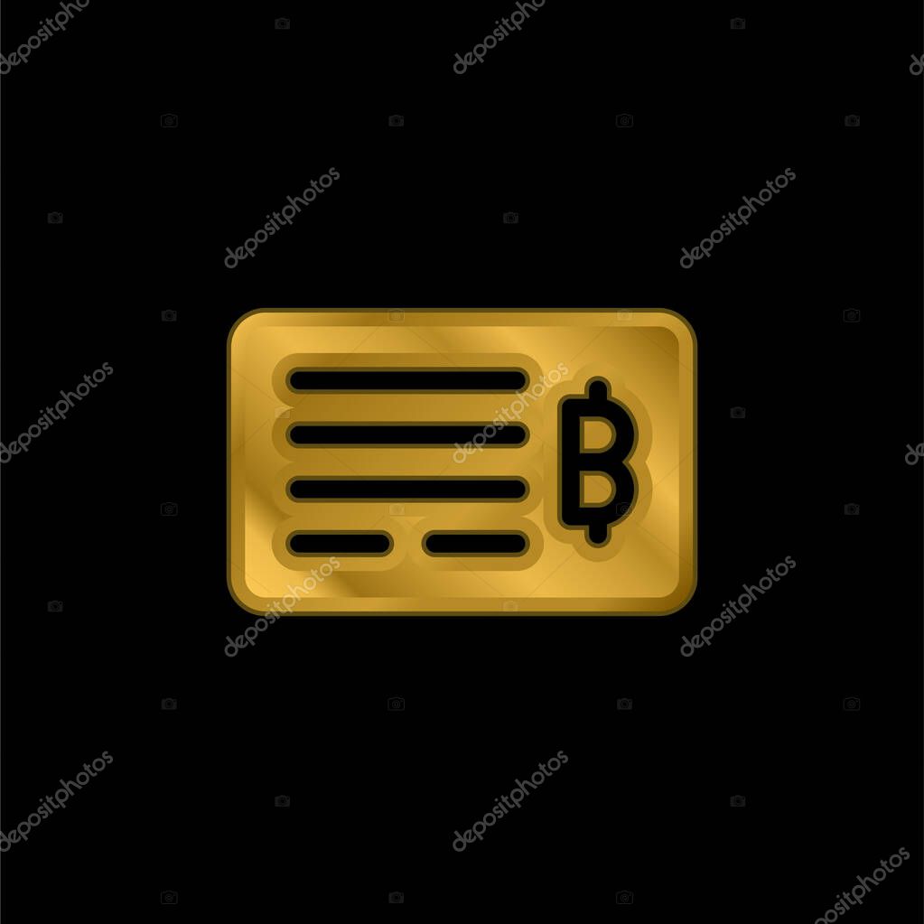 Bank Check gold plated metalic icon or logo vector
