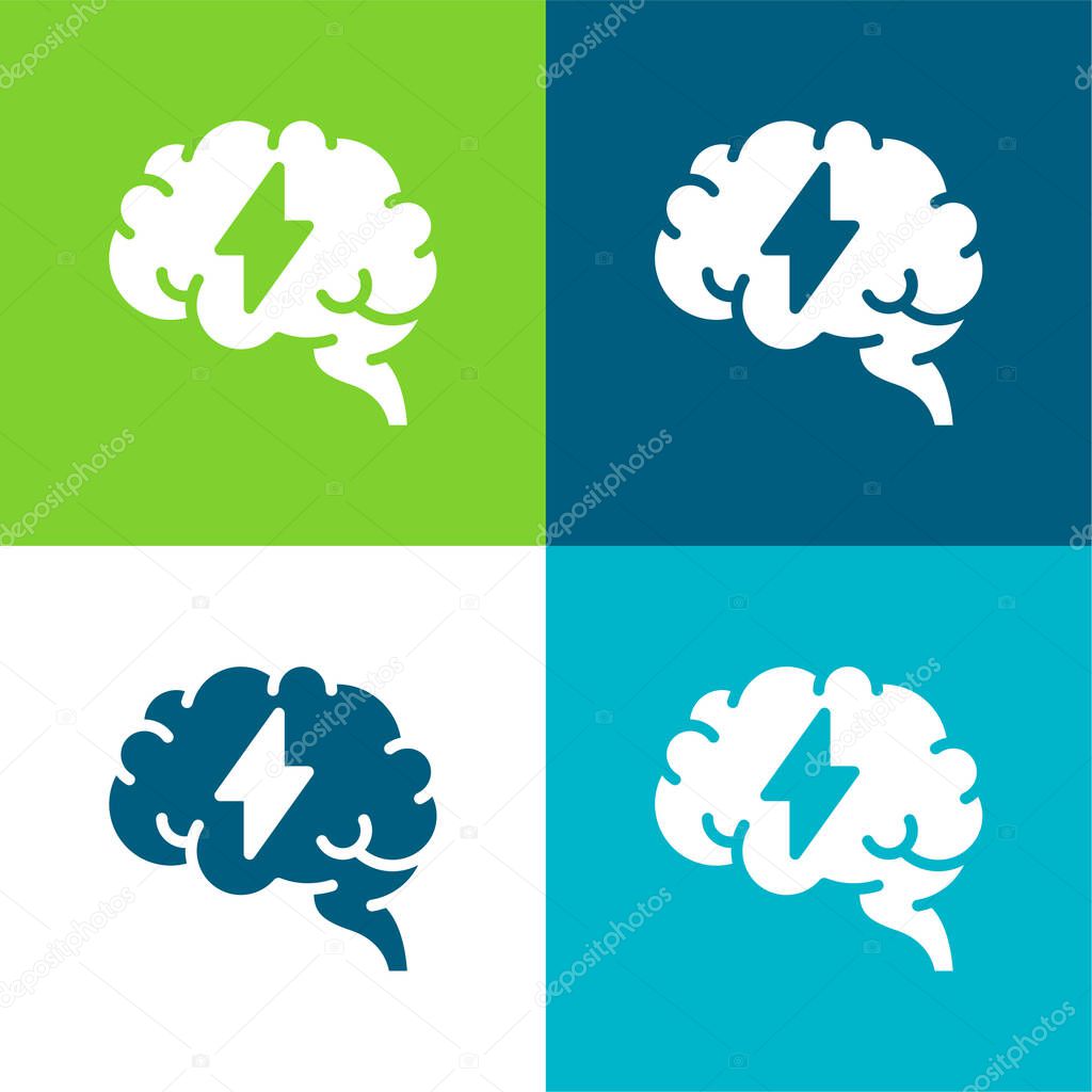 Brain Flat four color minimal icon set
