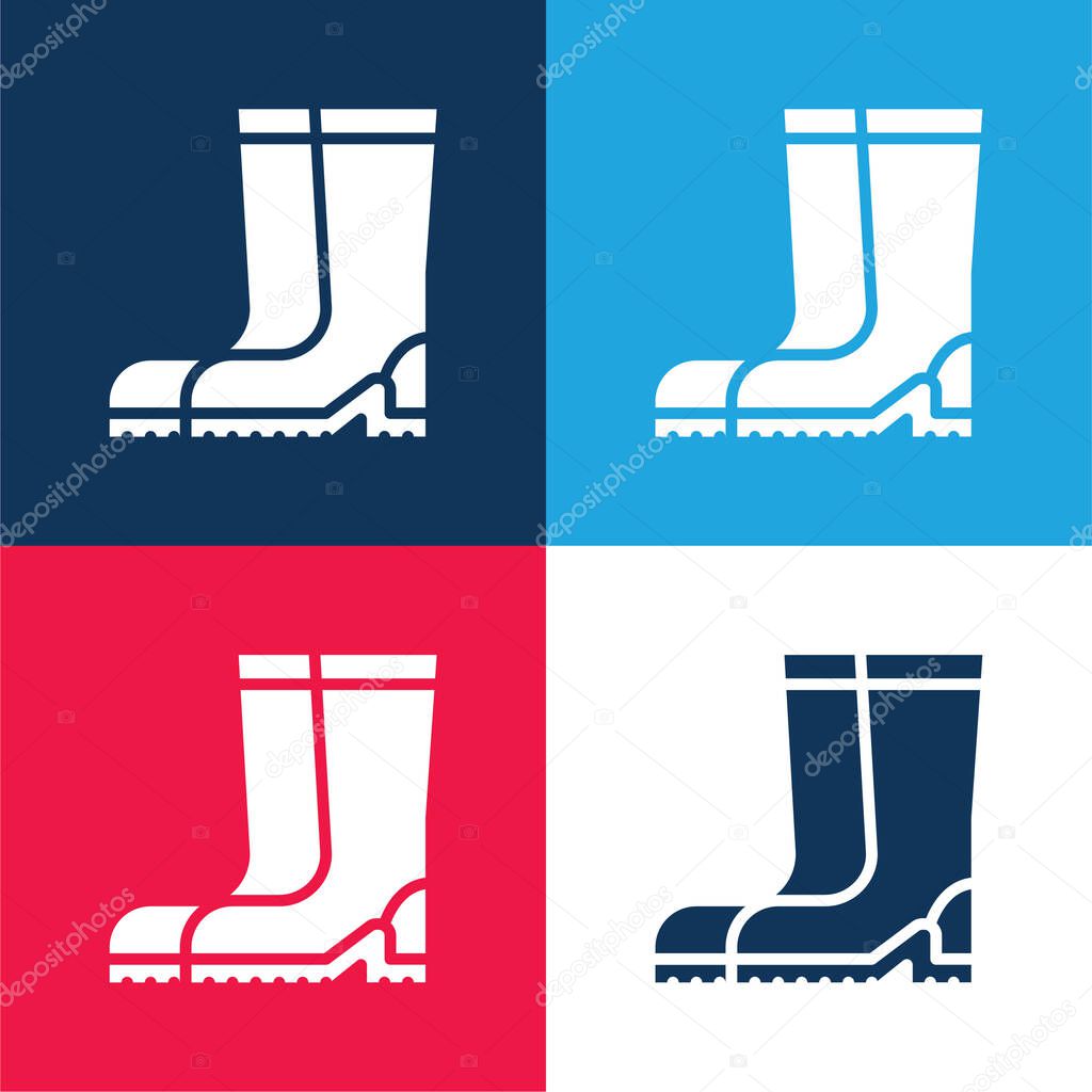 Boot blue and red four color minimal icon set