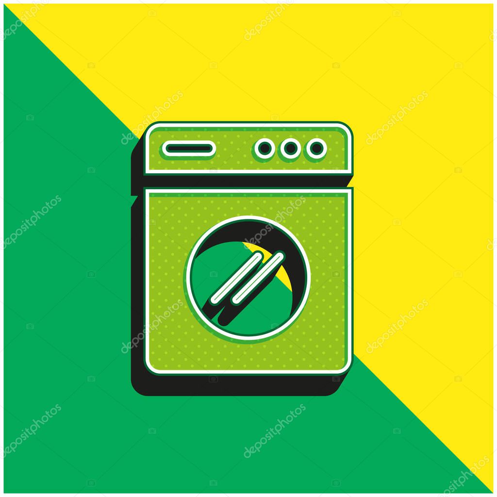 Big Washing Machine Green and yellow modern 3d vector icon logo