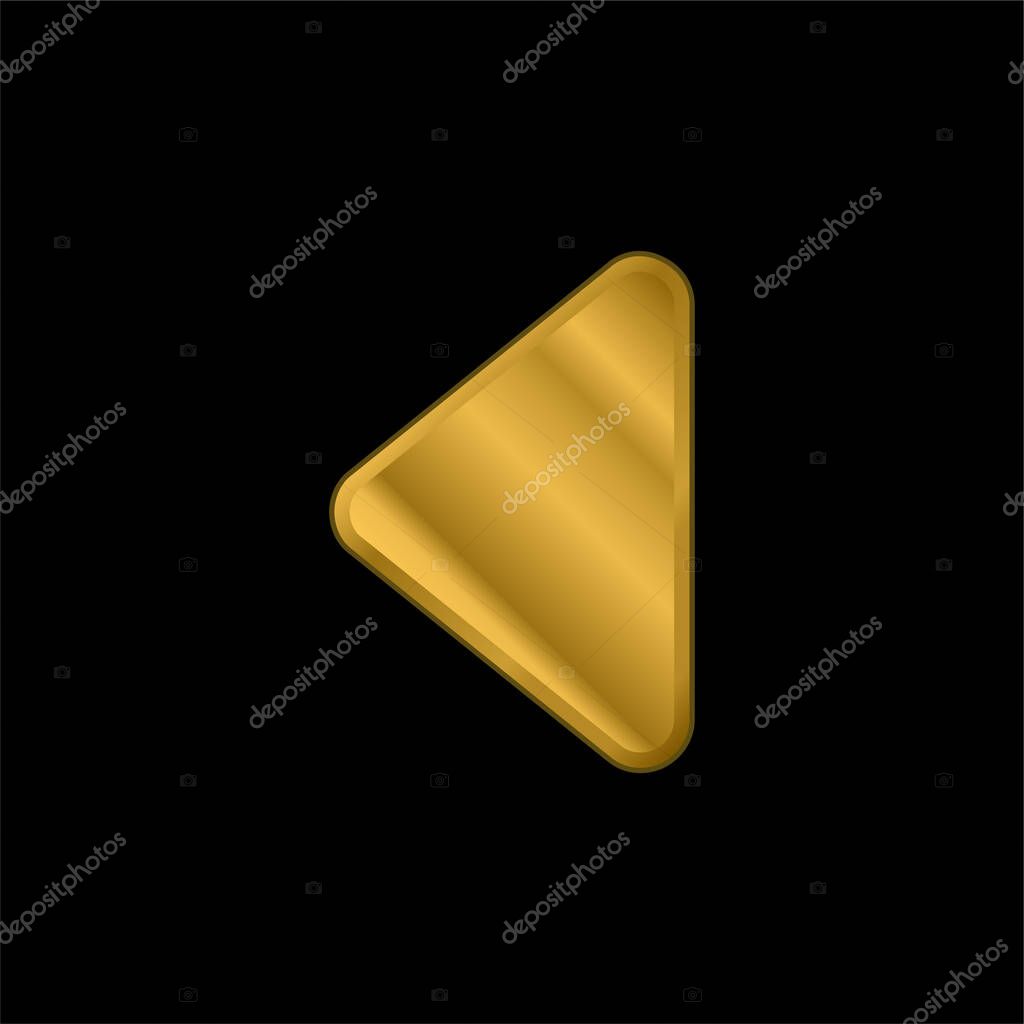 Black Triangular Arrowhead Pointing To Left Direction gold plated metalic icon or logo vector