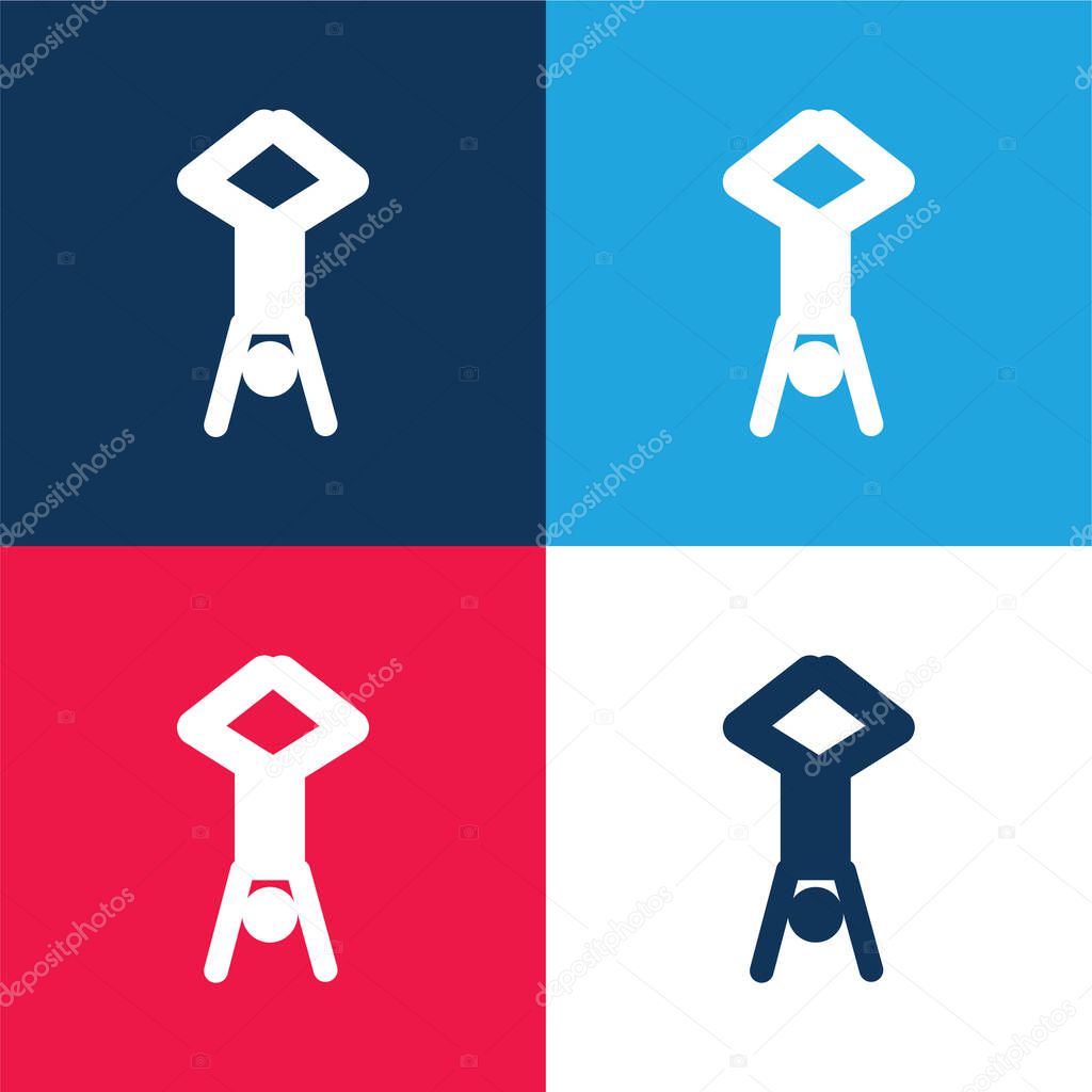 Acrobat Posture Silhouette With Head Down And Legs Up blue and red four color minimal icon set