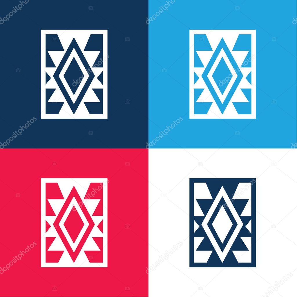 Artisanal Rug Of Mexico blue and red four color minimal icon set