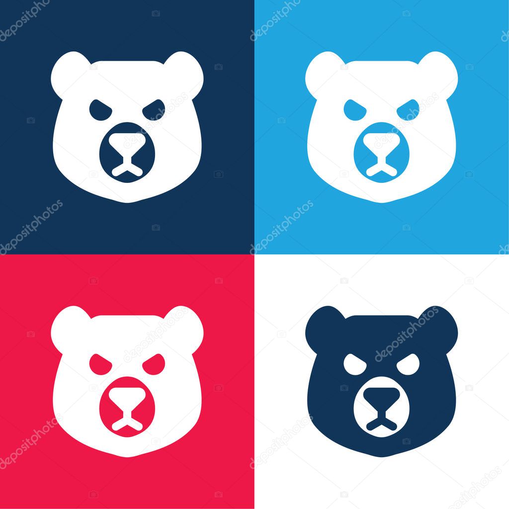 Bear Head blue and red four color minimal icon set
