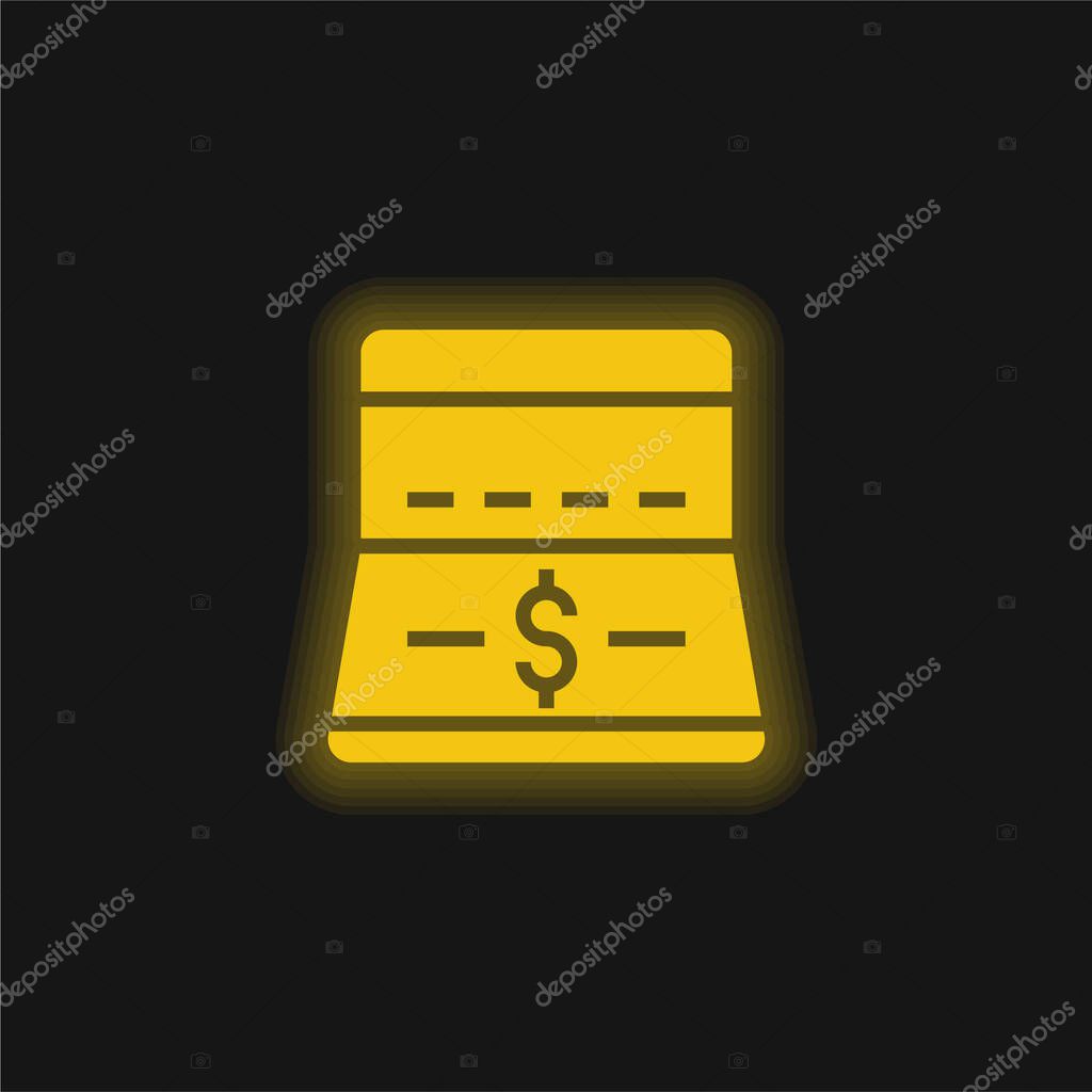 Bank yellow glowing neon icon