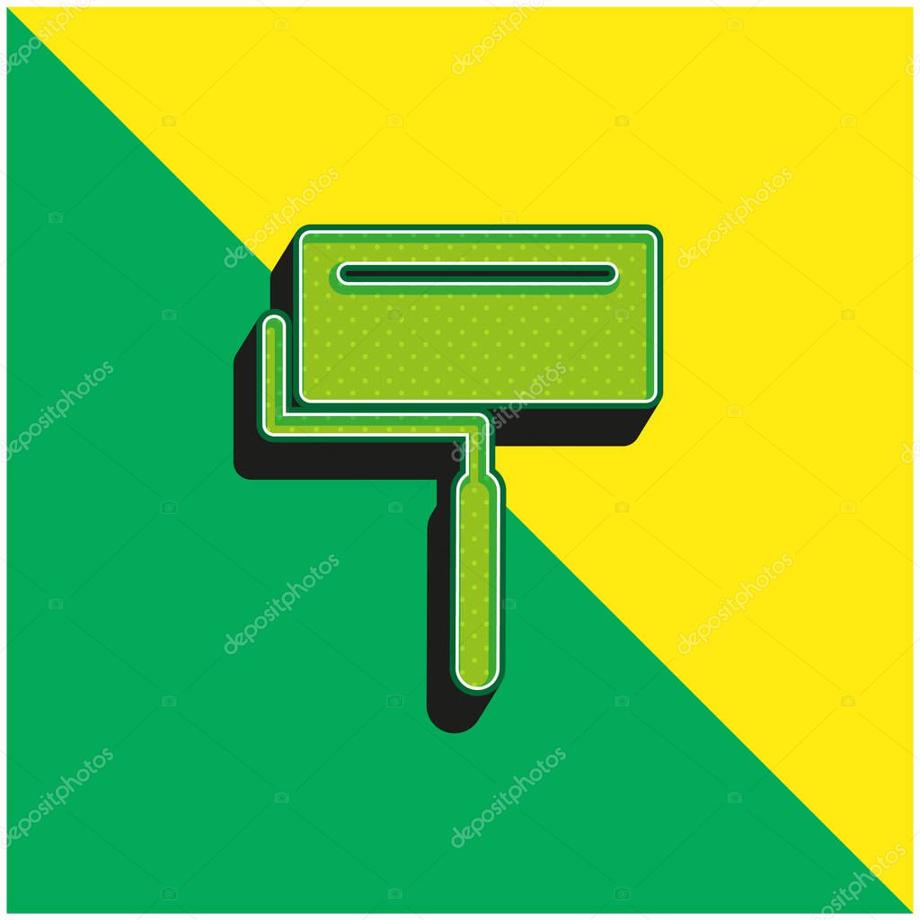 Big Paint Roller With Shine Green and yellow modern 3d vector icon logo