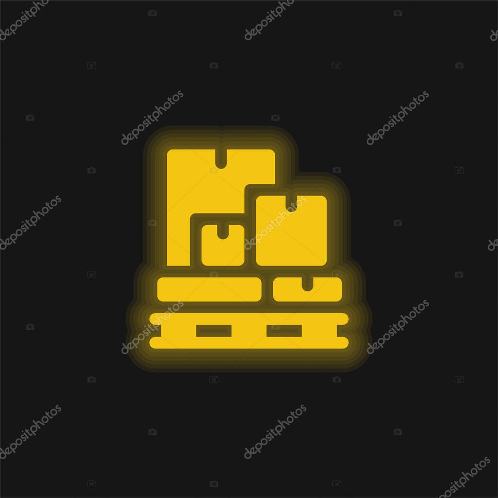 Boxes yellow glowing neon icon