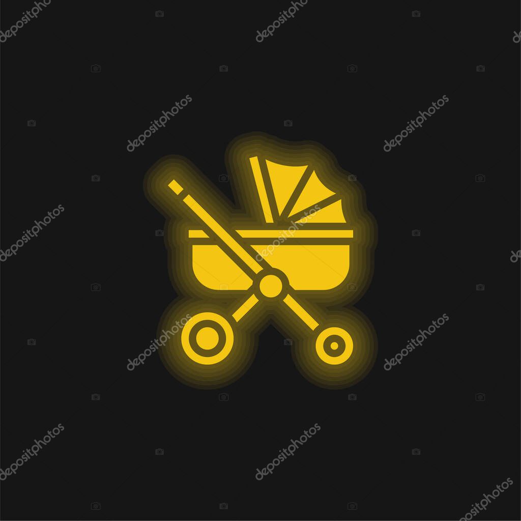 Baby Stroller yellow glowing neon icon