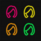 Szőke Női Haj Alakja négy színű izzó neon vektor ikon
