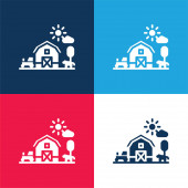 Barn modrá a červená čtyři barvy minimální ikona nastavena