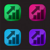 Bars Graphic With Ascendant Arrow four color glass button icon