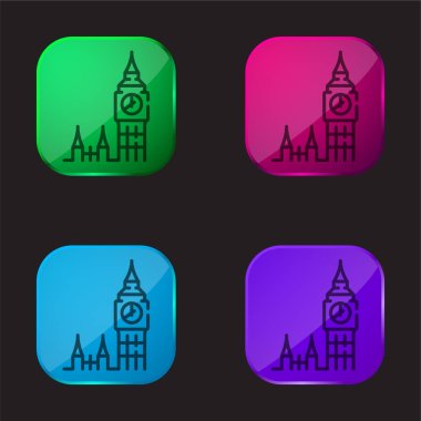Big Ben four color glass button icon clipart