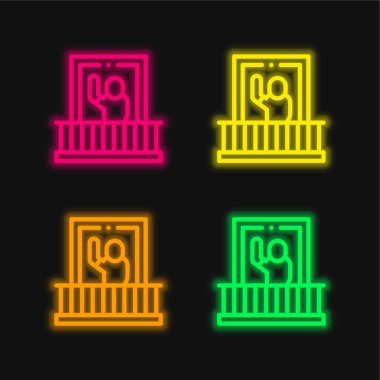 Balkon dört renkli parlayan neon vektör simgesi