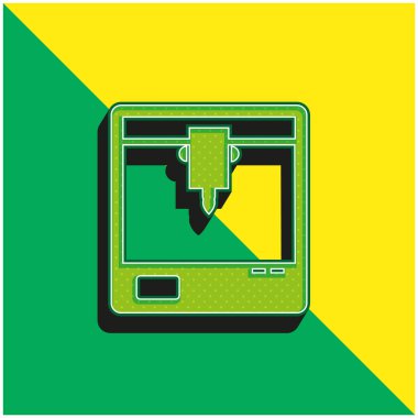 3d Yazıcı Kare Pencere Sembolü Yeşil ve Sarı 3d vektör simgesi logosu