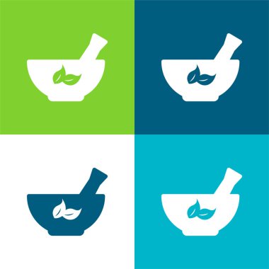 Ayurvedic Bowl Düz 4 renk simgesi seti