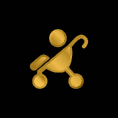 Bebek Stroller Side View Siluet altın kaplama metalik simge veya logo vektörü